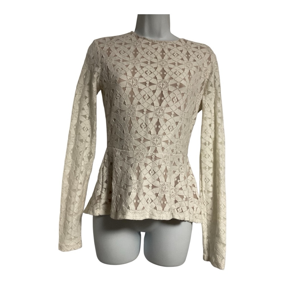 BCBGMaxAzria Cream Peplum Embellished Blouse
